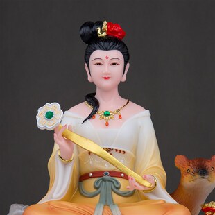 黄家姑娘公子坐像拜月教主黄鼠狼人像汉白玉居家客厅中式工艺摆件