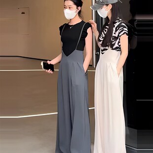 裤 细肩带背带西装 女时尚 高腰显瘦阔腿裤 2023年夏季 垂感长裤 新款