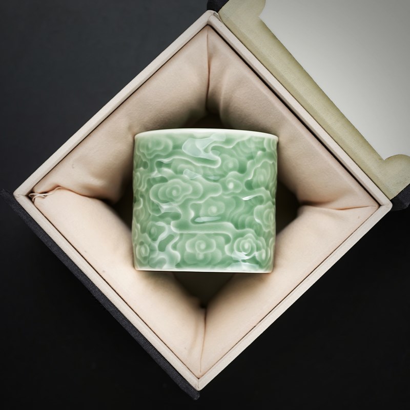 青瓷祥云茶杯陶瓷主人杯单杯个人专用品茗杯子扳指杯功夫茶具茶盏