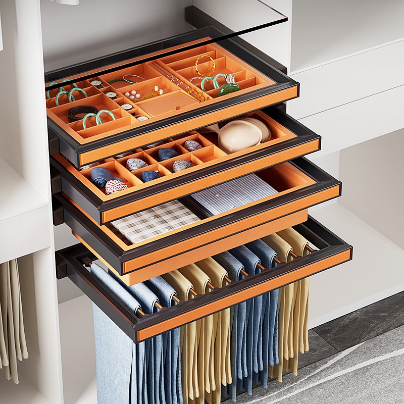 柜内裤架衣柜拉篮家用抽屉式首饰盒收纳篮伸缩滑轨五金抽拉裤架