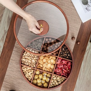 客厅茶几零食摆放盘实木轻奢干果盒分格盘水果盘桌面收纳点心托盘