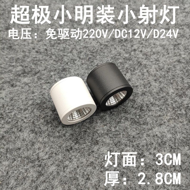 220V12V24伏超极小明装led迷你小射灯3W免打孔酒柜展柜吸顶天花灯