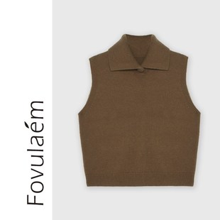 枫竺女装红色羊毛无袖针织马夹秋冬2024新款翻领叠穿毛衣背心马甲