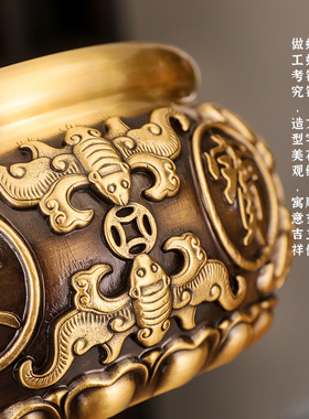 纯铜聚宝盆摆件招聚财黄铜米缸存钱罐家居客厅酒柜店铺工艺品礼品