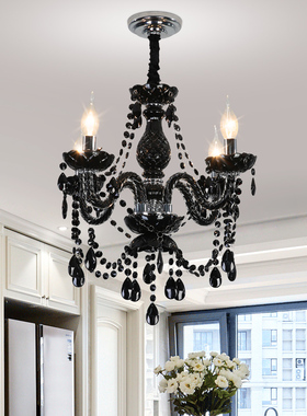 欧式客厅水晶灯简约卧室书房小型吊灯黑色复古餐厅服装店LED灯具