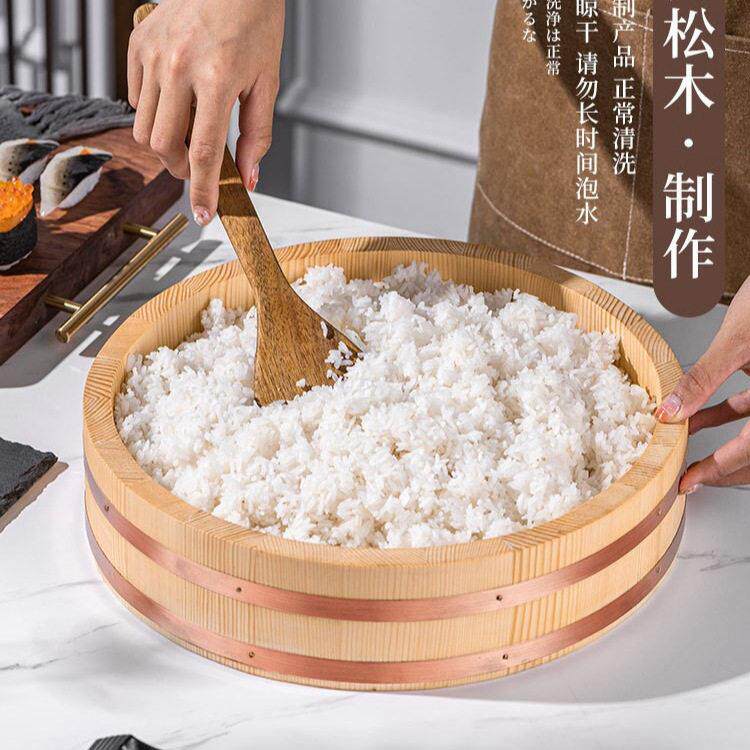 木木制拌饭AKA盆盘纯木紫铜边拌盆饭木盆刺身米饭寿司拌饭日韩料