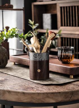 大岸堂茶15493道六子套装铜配桶件家用高茶具摆件茶档养壶笔茶筒