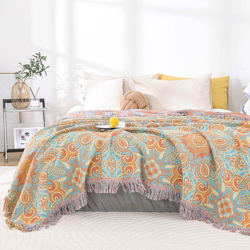 全棉流苏花边毛巾被纯棉夏季办公室午睡毯单人毛毯家用款沙发盖毯
