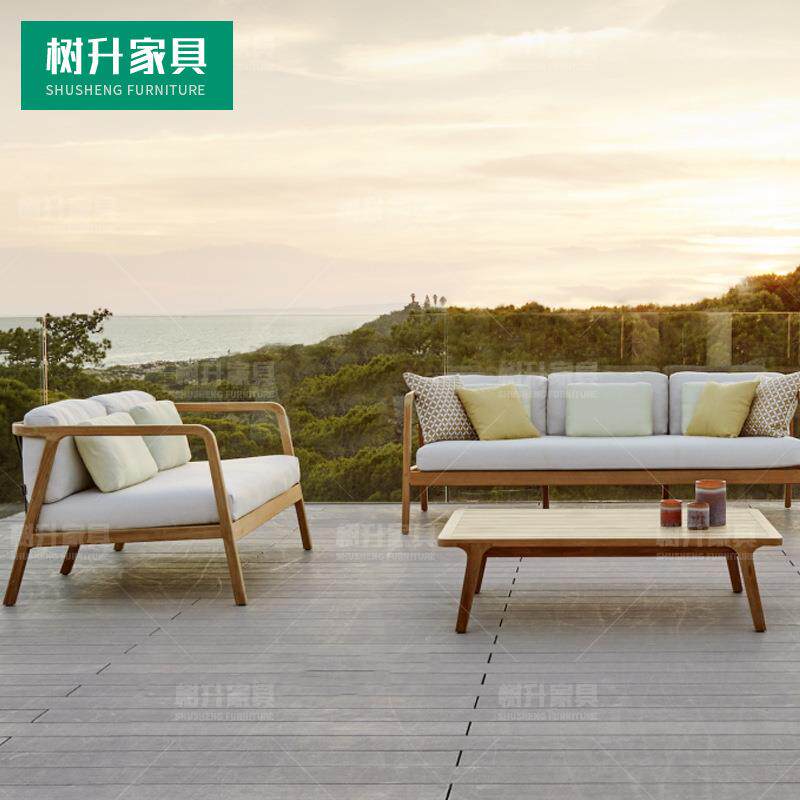 北欧户外柚木全实木沙发别墅庭院露天桌椅组合客厅阳光房柚木家具