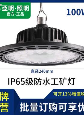 亚明照明LED工矿灯厂房车间仓库防水黑色UFO飞碟灯200W吊灯工程照