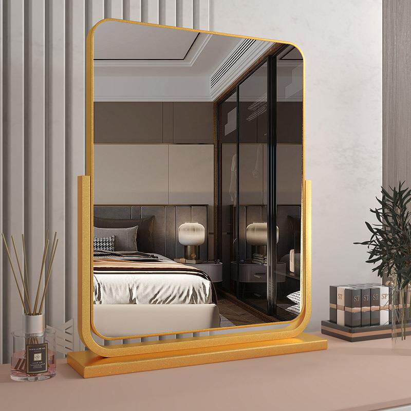 化妆镜台式桌面高清镜子化妆专用镜欧式大号方形旋转卧室梳妆台镜