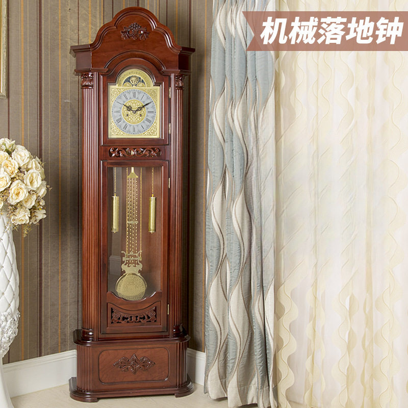 落地钟实木立式摆钟复古简约欧式机械钟现代新中式客厅报时座钟