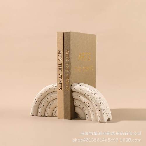 现代极简创意轻奢水磨石书档书靠摆件软装样板间售楼处书房装饰品