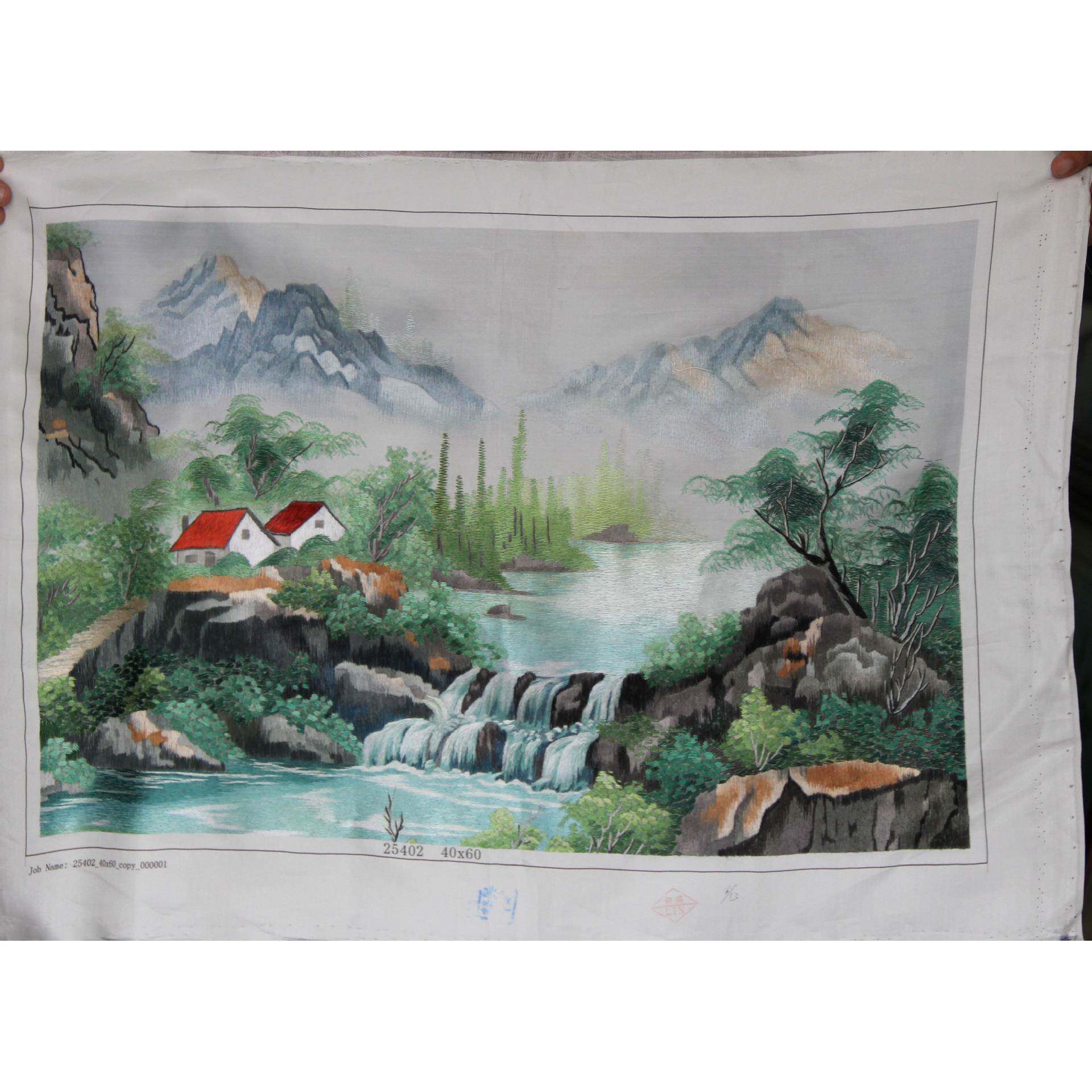 供应苏州手工刺绣画客厅装饰送礼苏绣未装裱山水风景
