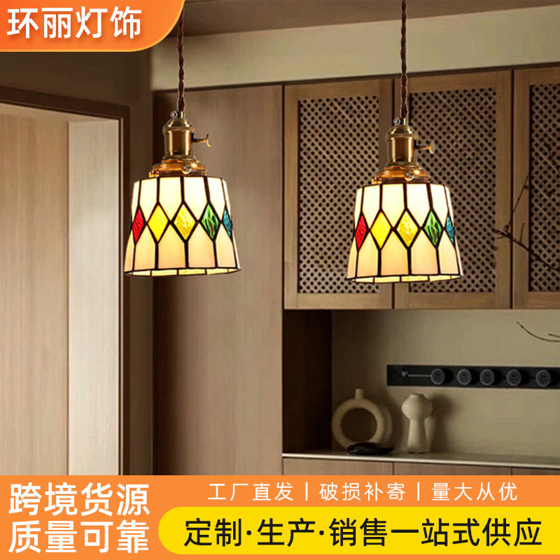 玻璃卧室过道吧台中古玄关美式乡村餐厅吊灯吸吊两用灯具家用