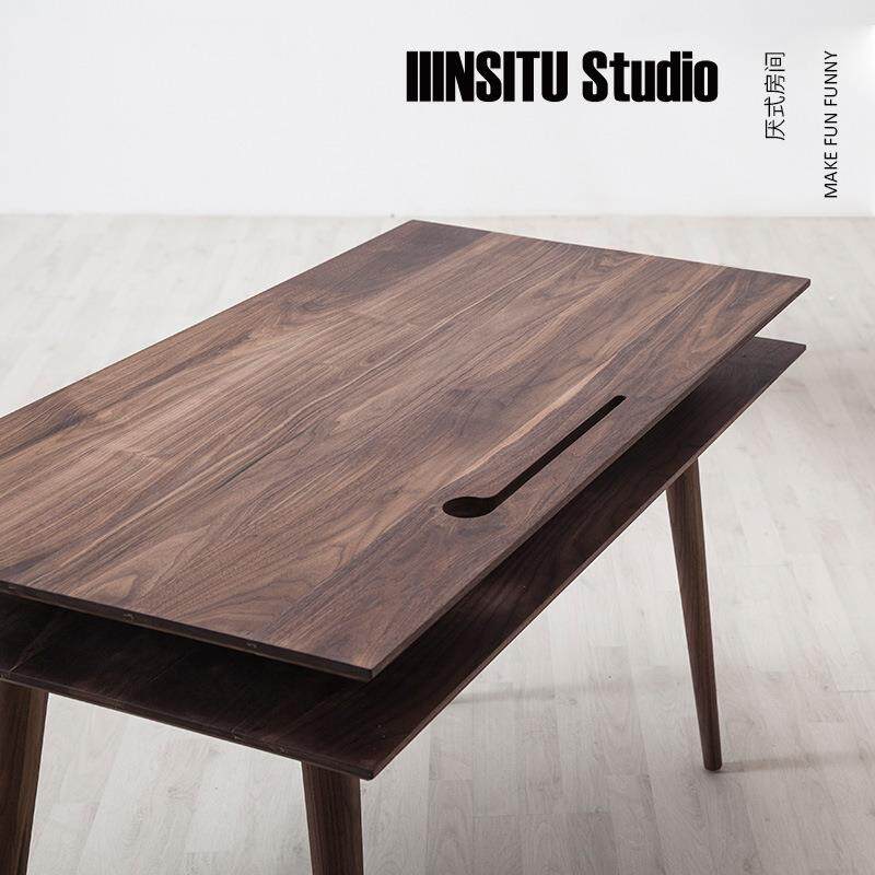 弄舍/双层书桌实木学生电脑桌写字台家用办公现代简约设计