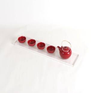 新中式创意红色陶瓷茶具托盘套装摆件样板房茶室茶房展厅软装饰品