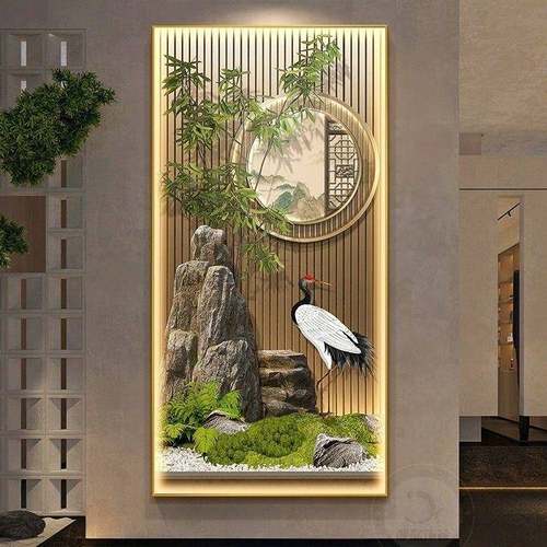 竹子竹林玄关装饰画新中式竖版走廊过道挂画入户带LED灯光画壁画