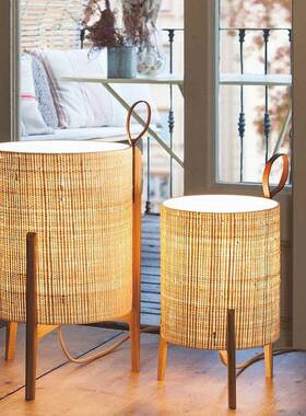 新中式北欧卧室床头落地灯日式木质布艺台灯创意简约明玥茶室灯