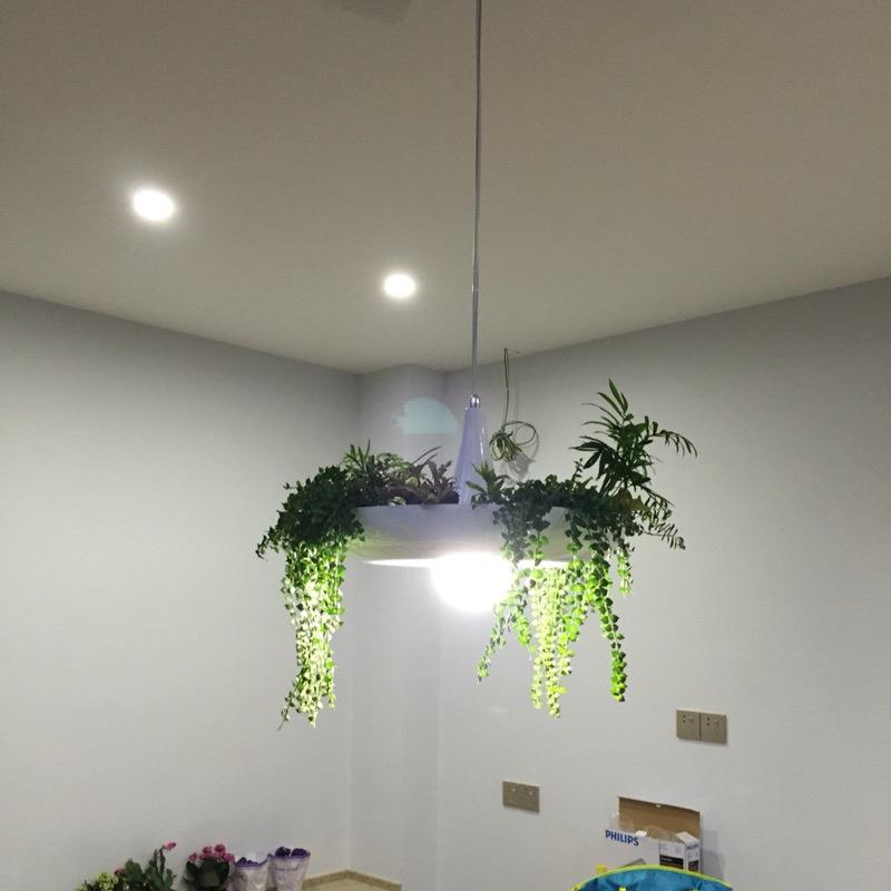 白色吊灯铝材艺术灯花盆空中花园盆栽植物北欧餐厅灯创意吊灯灯具