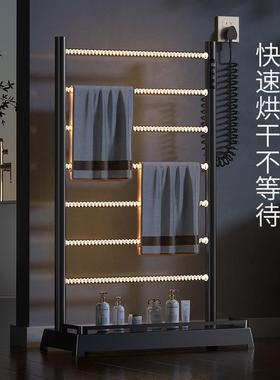 黑色智能碳纤维恒温定时加热电热毛巾架落地式创意置物架直销
