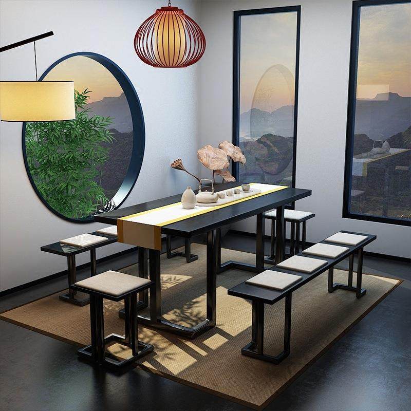 新中式实木茶桌椅家居组合铁艺办公洽谈功夫泡茶桌接待会客室茶台