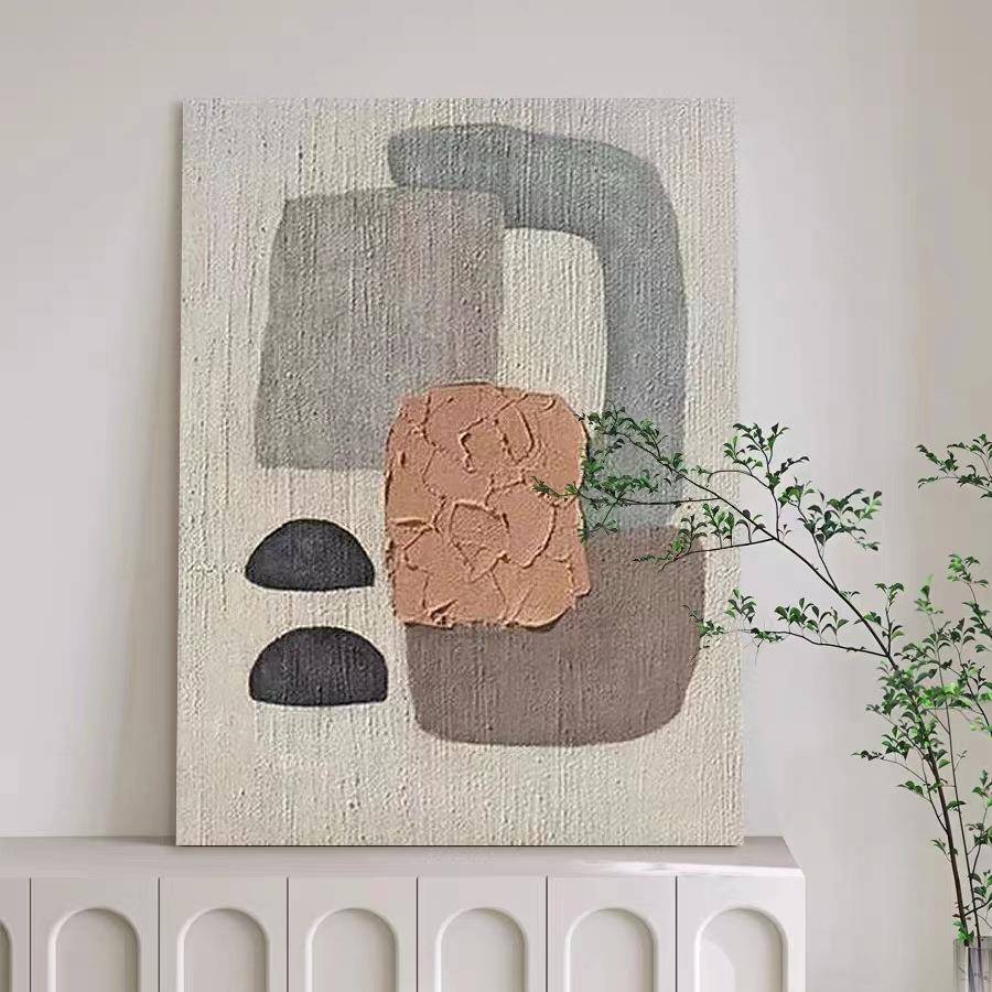 纯手绘无框装饰画现代简约客厅玄关落地挂画立体肌理抽象色块油画