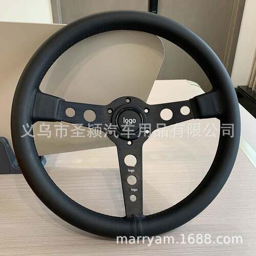 汽车14寸JDM皮革仿绒皮方向盘mo家全黑新款竞技方向盘P5款