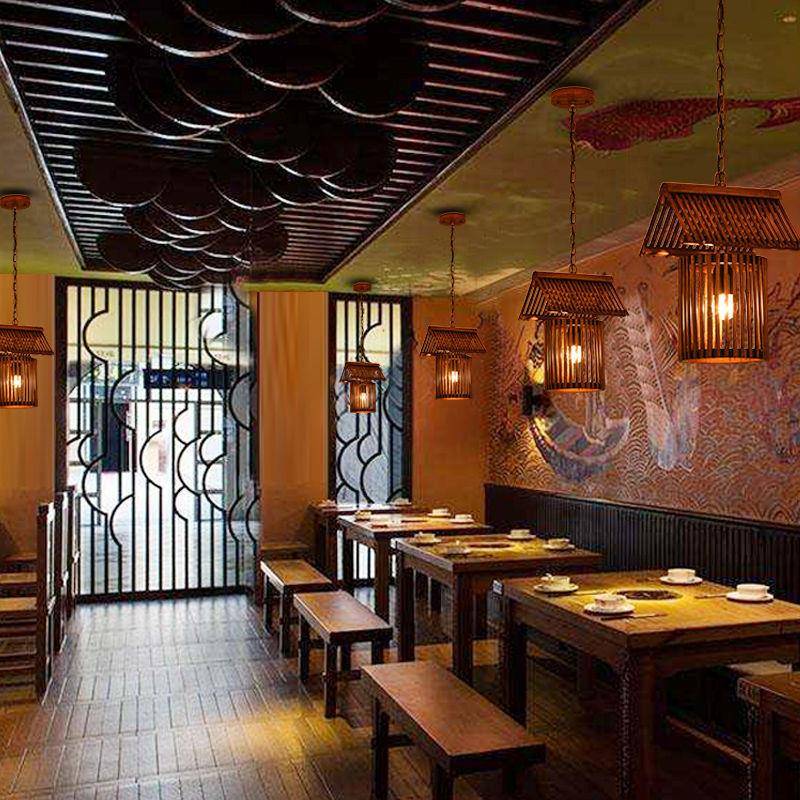 简约田园吊灯竹艺编织灯中式餐厅灯民宿客栈灯具创意酒吧网咖灯饰