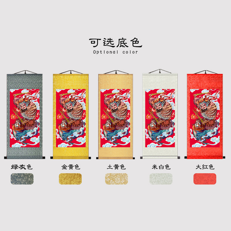 秦叔宝尉迟敬德画像丝绸画左右贴画老房子墙壁挂画农村堂屋画