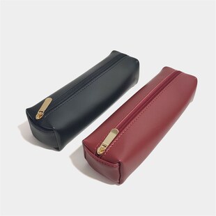 2021新款简约化妆刷包黑色皮质小学生男女孩美术铅收纳大容量笔袋