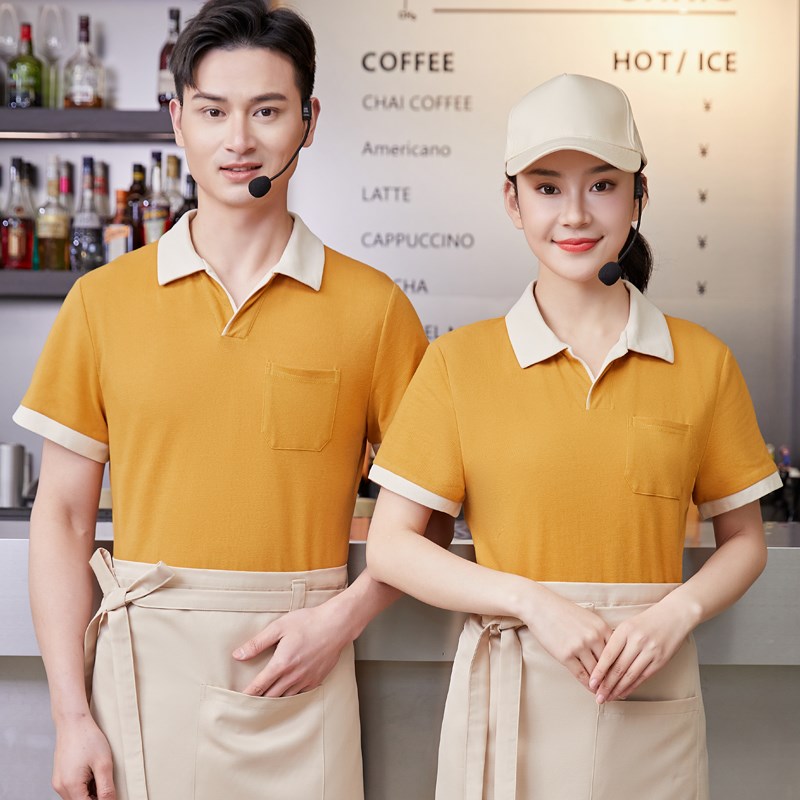 餐饮服务员工作服短袖夏食堂饭店水果超市奶茶汉堡店烧烤T恤定制