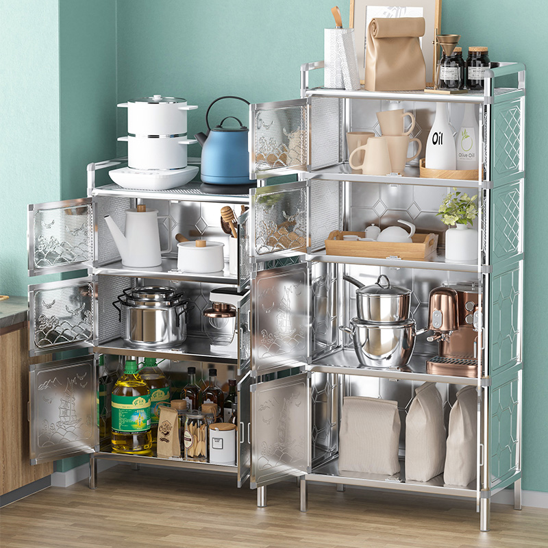 碗柜家用厨房304不锈钢农村灶台储物柜厨柜多层简易橱柜收纳柜子