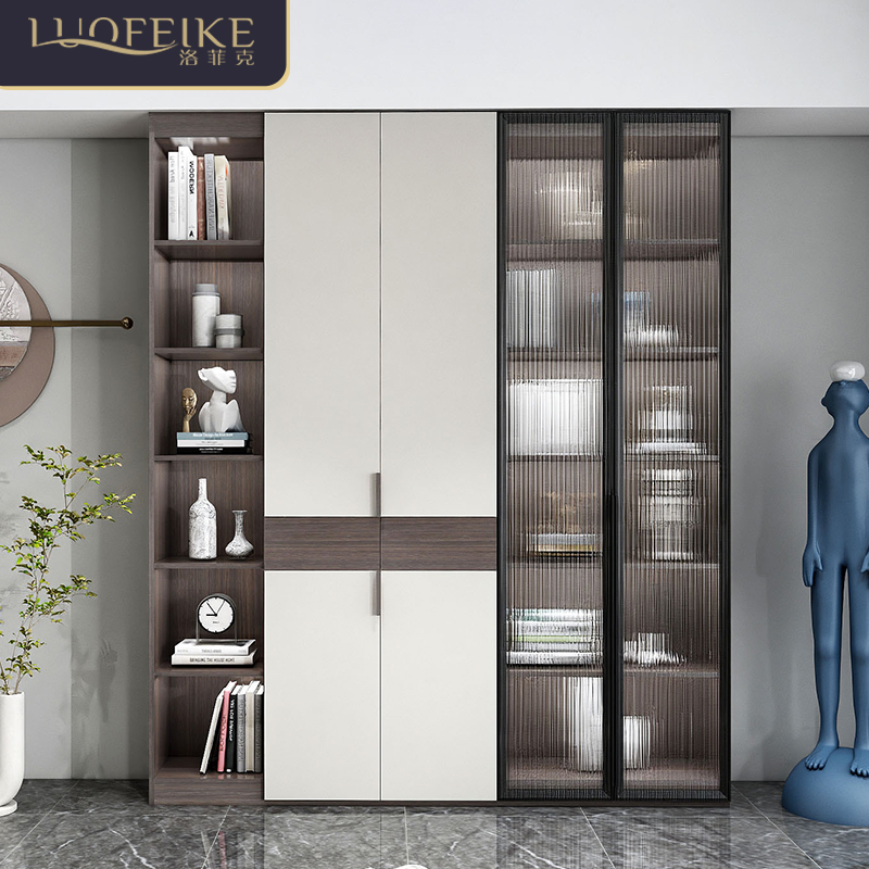 轻奢书柜家用客厅靠墙玻璃门展示柜北欧简约落地书房书橱实木书架