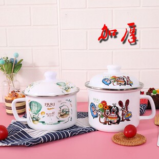 怀旧搪瓷快餐杯饭盒饭缸泡面碗饭盆学生缸子加厚带盖14CM复古卡通
