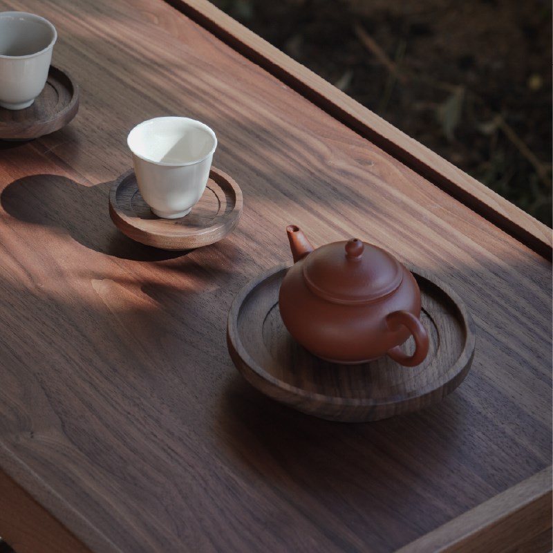 九间房黑胡桃木壶承杯承实木紫砂壶隔热杯垫干泡台茶托盘泡茶台