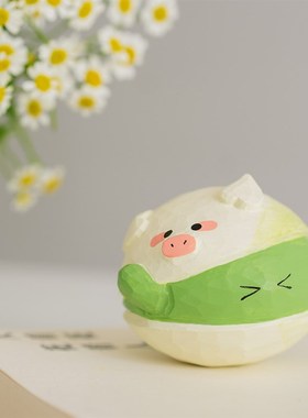 不倒翁摆件木雕生肖猪桌面车载饰品解压治愈生日礼物艾集猪事开心