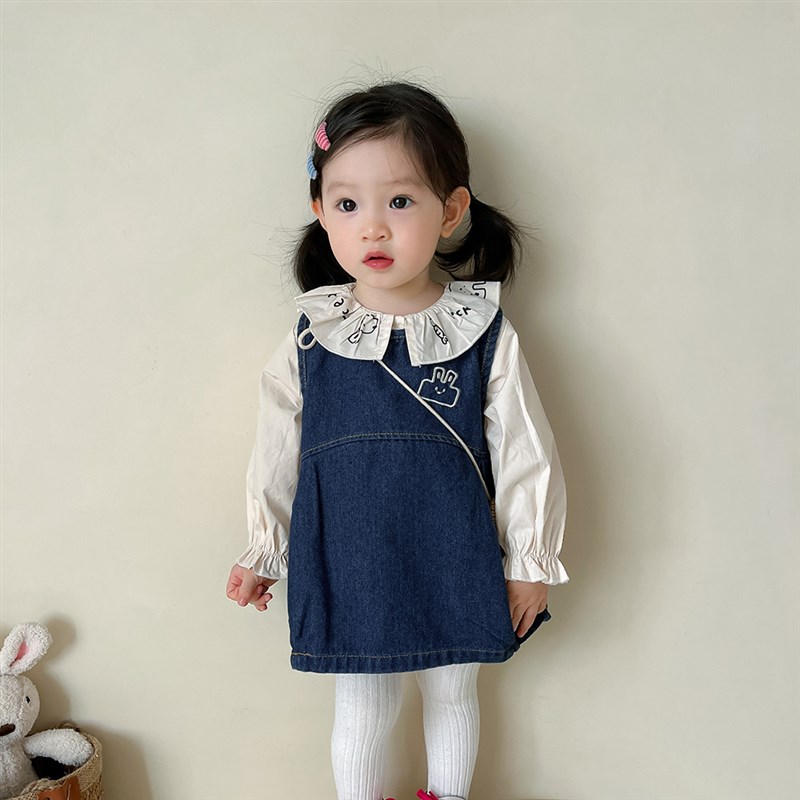 女童牛仔连衣裙公主上衣套装宝宝背心裙两件套婴幼儿超洋气外出服