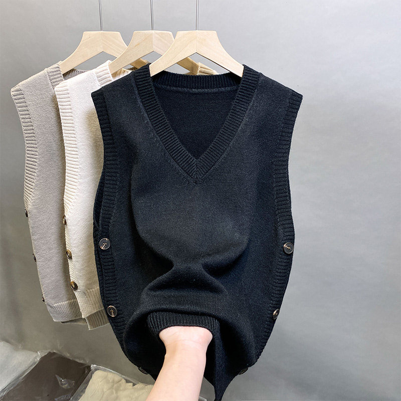 针织马甲背心外套春秋外搭2023新款女士无袖毛衣V领宽松外穿马夹