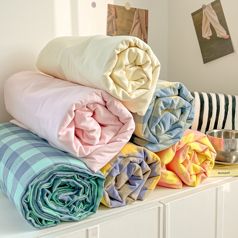 北欧风格子水洗棉枕头套一对装学生宿舍单人枕芯内胆套非全棉纯棉