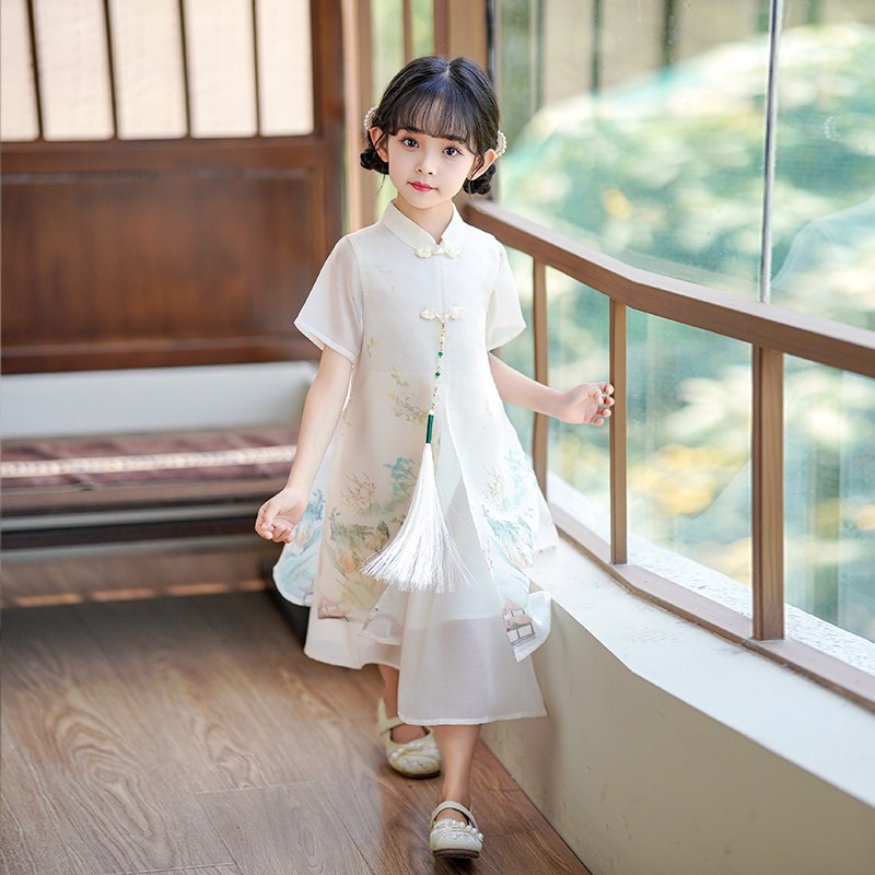 女童汉服夏季2024新款儿童旗袍连衣裙新中式改良小女孩中国风套装
