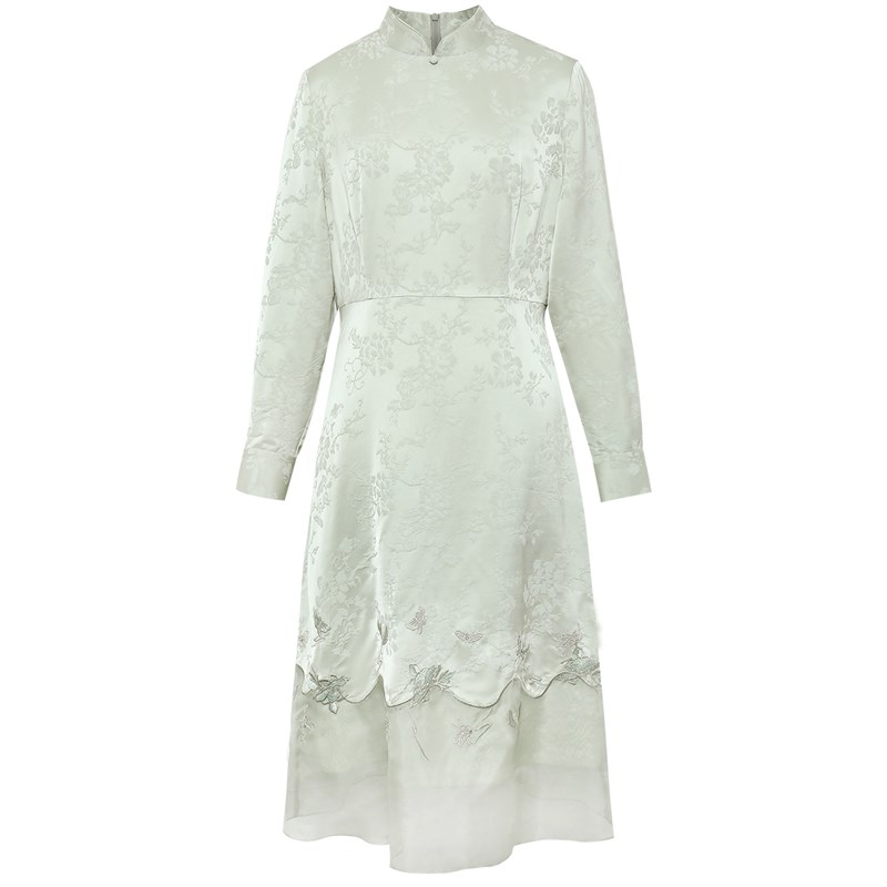 粉蓝衣橱新中式复古缎面礼服连衣裙女2024早秋新款轻奢改良旗袍裙