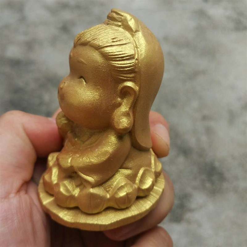 2寸上色小叶黄杨木雕工艺品小摆件手把件 莲花小佛