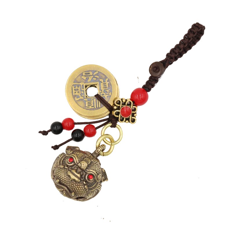 纯黄铜貔貅铃铛汽车钥匙扣挂件复古风钟馗铃高档挂饰摩托车链挂绳