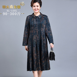 肥胖大妈中年春季 洋气连衣裙特体加肥加大200斤中老年胖妈妈裙子