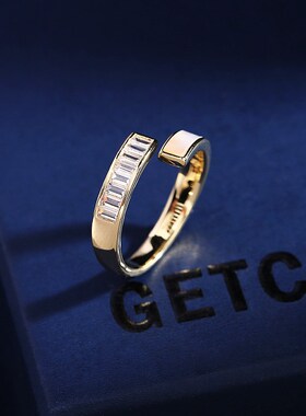 简约小众气质锆石母贝镶嵌食指尾戒2022年新款韩版可调节开口戒指