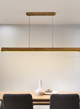 北欧饭厅吊灯日式原木吧台LED灯简约现代一字长条餐桌灯具Q523