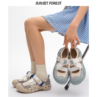 落日森林魔术贴运动凉鞋女丑萌大头鞋2024夏季新款百搭老爹鞋娃娃