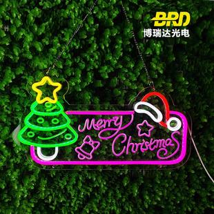 圣诞节布置装 虹饰灯牌hBOEistmas氛围灯圣C诞树老人发光字霓灯墙r