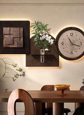 立厅实木餐厅装体饰画创水意挂钟客沙发背景墙挂WPL39074画培绿植